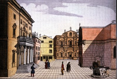 Teatro La Fenice (Fønix) (koloreret stik) af Unknown artist