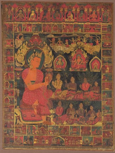 Thangka med Bejeweled Buddha Prædiken af Unknown artist