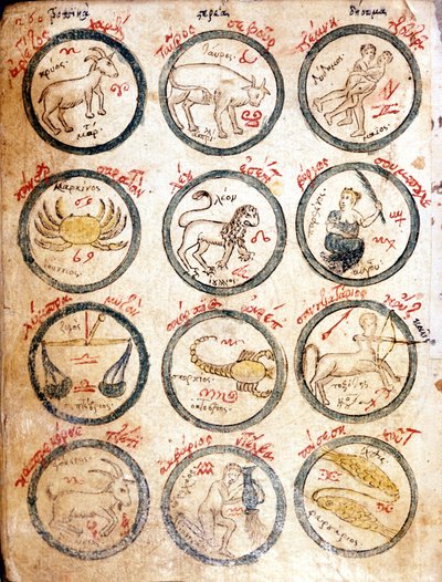 De 12 stjernetegn - i "Astrologiske og kabalistiske diagrammer", begyndelsen af ​​det 15. århundrede. af Unknown artist