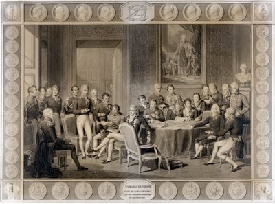 Wienerkongressen. Wienerkongressen i 1815. Alexander I, zar; H.R. Stewart, Castlereagh; Francois I, kejser af Østrig; Frederik Vilhelm III, Konge af Preussen; Karl August, Prins af Hardenbergh; Wilhelm von Humboldt (William af Humboldt af Unknown artist