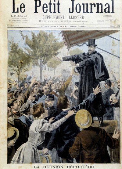 Deroulede-mødet. Tale af Paul Deroulede (1846-1914), en af grundlæggerne af League of Patriotes - i "The Petity Journal" fra oktober 1898 af Unknown artist