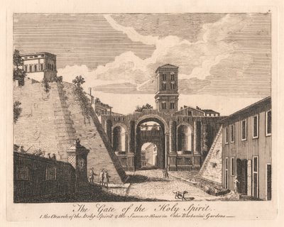 Helligåndens port: 1. Helligåndskirken 2. sommerhuset i Barbarini Gardens af Unknown artist