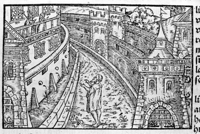Den germanske kejser Henrik IV (1050 - 1106) i Canossa. Øverst til venstre ses grevinde Mathilde af Canossa (eller grevinde Mathilde af Toscana) (1046 - 1115) og pave Gregoire VII (1015/20 - 1085), som havde søgt tilflugt på slottet. Ifølge Johann Stum af Unknown artist