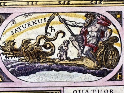 Guden Saturn (Cronos) på en tank trukket af to drager. af Unknown artist