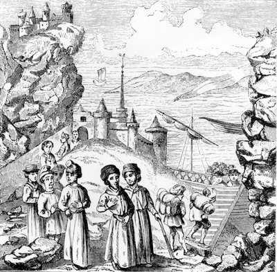 Jøderne jagede fra Spanien. Gengivelse af et stik fra begyndelsen af det 17. århundrede. af Unknown artist