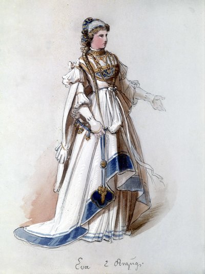 The Master Singers of Nürnberg (Die Meistersinger von Nürnberg), opera skabt af Richard Wagner: Evas kostume til første forestilling. Wagner Museum Bayreuth. af Unknown artist