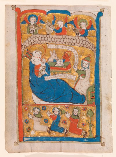 Fødselen med Josef, engle og tilbedere af Unknown artist
