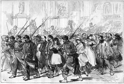 Paris Commune i 1871. Konvoj af Federes (Communards) taget fange, der passerer gennem Place de L