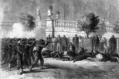 Pariserkommunen i 1871. Henrettelse af federes (communards) i Luxembourghaven i den blodige uge fra 22. til 28. maj 1871. Det sjette arrondissement var et af de første, der blev besat af den fælles hær. Blandt de føderale fanger blev nogle sendt af Unknown artist