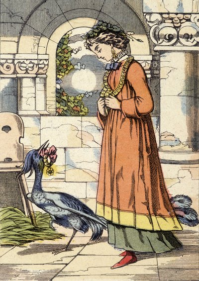 Prinsessen og den blå fugl - illustration af fortællingen "Den blå fugl"" af Unknown artist