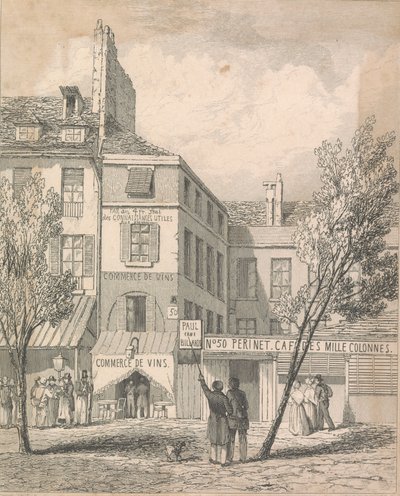 Jeschis residens i Boulevard du Temple, fra en tegning lavet på stedet. Vinduet dækket med en persienne er den, hvorfra den dødelige motor var [Dissil?]; side 2 (bind 2) af Unknown artist