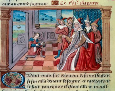 Den venetianske navigatør Marco Polo (1254-1324) foran den store Qubilai (Kubilai Khan, første kejser af det mongolske Yuan-dynasti (1215-1294). verden", ""Millionen") af Marco Polo (1254) af Unknown artist