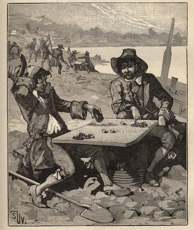 Kunsten at lapidary: opfindere af Brasiliens diamantminer i begyndelsen af det 18. århundrede. Guldsøgende leger med krystaller som chips uden at vide, at de er rigtige diamanter. Indgravering fra 1885 i "" Les arts et metiers illustres"" af Adolphe af Unknown artist