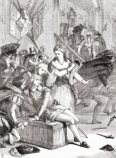 Mordet på Gustav III af Jackob Johan Anckarström ved et maskebal, Stockholm, Sverige, 1792 (kobberstik) af Unknown artist