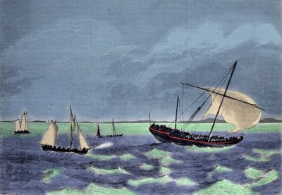 Indfangningen af en dhow (arabisk båd) negrier langs den madagaskiske kyst. af Unknown artist