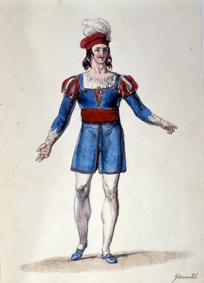 Karakteren, der fortolker Ungdom i balletten "" Il noce di Benevento"" af den østrigske komponist Franz Xaver Sussmayr (1766-1803). Illustration af det 19. århundrede af Unknown artist