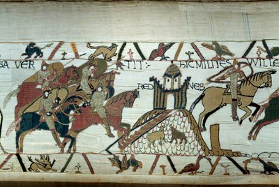 Erobringen af Bretagne af hertugen af Normandiet Vilhelm Erobreren (1027-1087): erobringen af Rennes Detalje af Bayeux-tapetet eller Broderi af Dronning Mathilde af Unknown artist