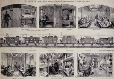 De forskellige rum i et sanitetstog - gravering af Unknown artist