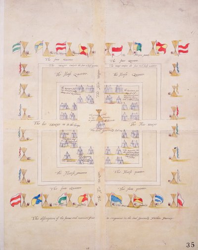 The discription of the forme and mannre of our in campment in the lord Generalls Northern Journey, ca. 1600 (papir, linned) af Unknown artist