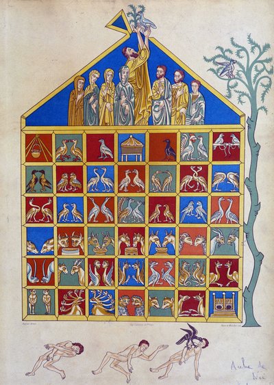 Duen med en olivengren slutter sig til Noes Ark - efter miniature af Unknown artist
