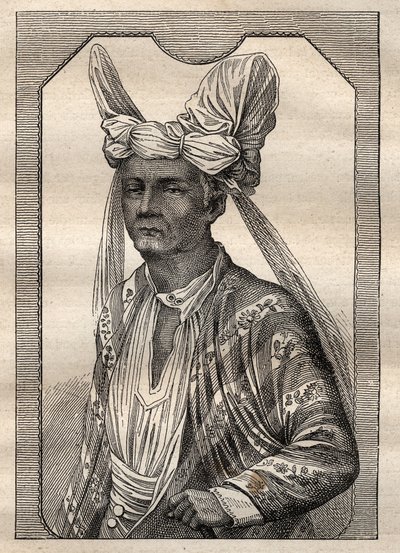 Ekspeditionen rundt om i verden (1790-1792) af kaptajn Etienne Marchand (1755-1793): portræt af kongen af øen Timor (den indonesiske øgruppe) - illustration taget fra "The Great Mariners of the 18th century" af Unknown artist