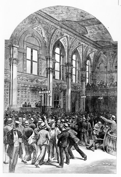 Det indre af New York Stock Exchange i 1881. af Unknown artist