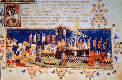 Lastningen af både til miniaturekorstoget fra "" Statutter of the Order of the Holy Spirit (Order of the Holy Spirit) to the Right Desir"" (Orden of the Node) 1352 Paris, B.N. af Unknown artist