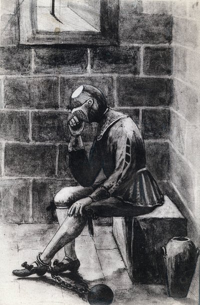 Manden med jernmasken, statsfange interneret i fængslet på den hellige ø Margarita. af Unknown artist