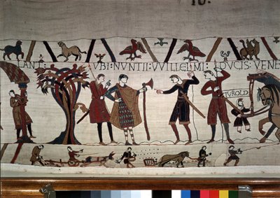 Sendebudene fra hertug Guillaume (1027 - 1087) kommer for at finde Guy de Ponthieu - Bayeux-tapet, kendt som Broderi af Dronning Mathilde af Unknown artist