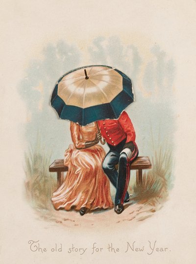 Den gamle historie til nytår, nytårskort af Unknown artist