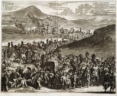 Pilgrimskaravanen fra Kairo til Mekka - gravering af Dapper af Unknown artist