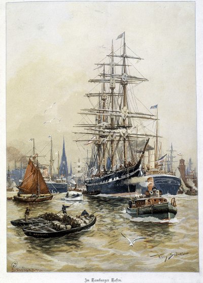 Hamborgs havn i det 19. århundrede af Unknown artist