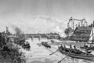 Skoleregattaerne i Joinville le Pont (Joinville-le-Pont), Ile de France. Indgravering i "" The Journal of Youth "" af Unknown artist