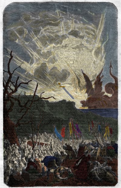 Årets overskud (frygt) tusind (1000): verdens undergang. Indgravering i "Histoire des Papes-Rois-Queen and Empereurs a travers les centuries"" af Maurice Lachatre af Unknown artist