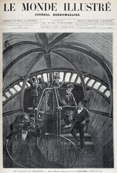 Besøget af indersiden af hovedet af Frihedsgudinden på Verdensudstillingen - i "Den Illustrerede Verden"" af 28/09/1878 af Unknown artist