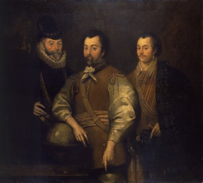 Thomas Cavendish, Sir Francis Drake og Sir John Hawkins af Unknown artist