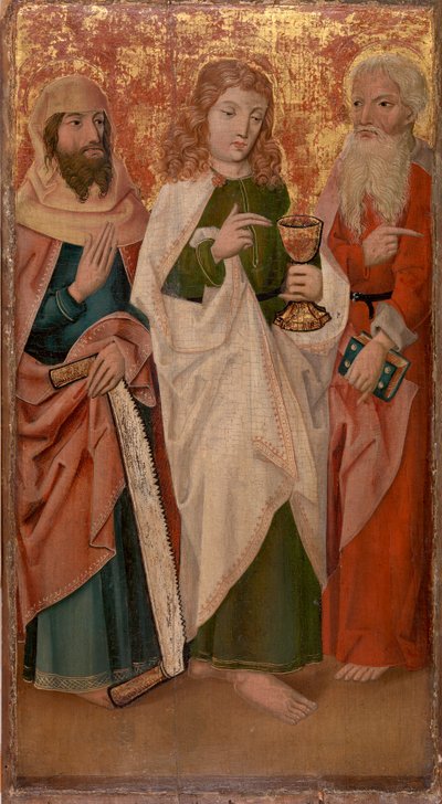 Tre apostle med tværkør, kalk og bog af Unknown artist