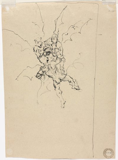 Tre dæmoner holder en ridder (verso) af Unknown artist