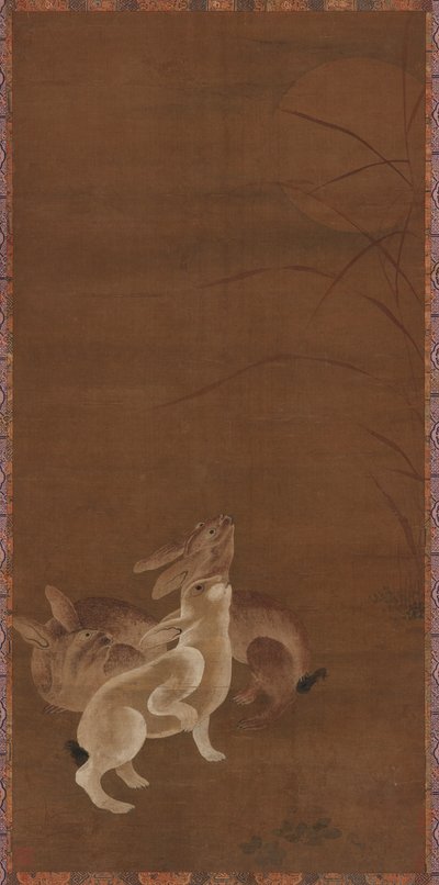 Tre harer ser på månen af Unknown artist