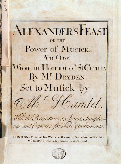 Titelside med partitur til Alexanders fest af GF Handel af Unknown artist