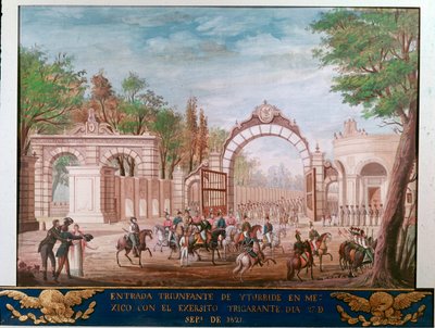 Triumfindgang for Agustin Iturbide (1783-1824), første kejser af det uafhængige Mexico, i Mexico City 7/09/1821 (triumfindtog af den første kejser af det frie Mexico Agustin Iturbide i Mexico City, 7. september af Unknown artist