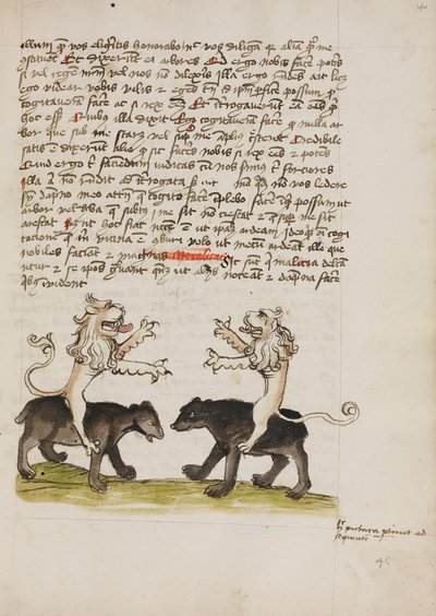 To løver sidder på ryggen af to bjørne af Unknown artist