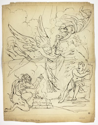 Uidentificeret mytologisk fødselsscene (recto); Amor og Psyche (verso) af Unknown artist
