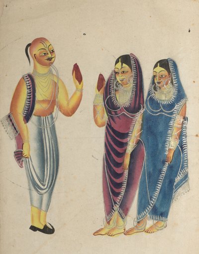 Vaishnava devotee med to kvinder af Unknown artist