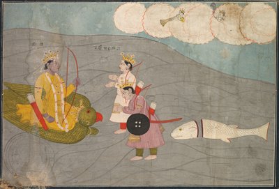 Vanasuras sønner underkaster sig Krishna: Scene fra Aniruddha Usha-sektionen af ​​Krishna Lila af Unknown artist
