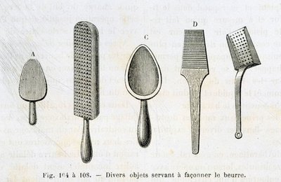 Forskellige genstande brugt til at forme smør - i "" Industriens vidundere"" af Louis Figuier af Unknown artist