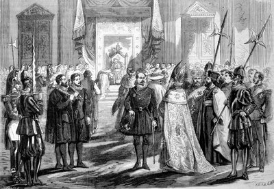 Vatikankoncilet I Rom. Pave giver audiens for koncilets fader. 1869 af Unknown artist