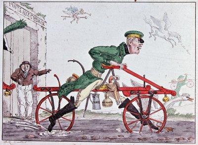 Velocipedes draisiennes - karikatur på Baron Drais af Unknown artist