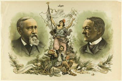 Sejrsportrætter af Benjamin Harrison og Levi P. Morton, fra dommer af Unknown artist