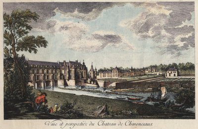 Udsigt og perspektiv af slottet Chenonceau i Indre-et-Loire (Frankrig) gravering af det 18. århundrede af Unknown artist